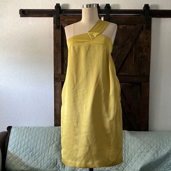 Club Monaco one shoulder satin line green dress Sz-2 - Picture 1 of 14
